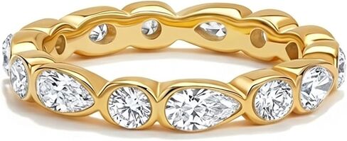 18K Gold Plated Eternity Band Ring for Women, Cubic Zirconia Stackable Ring, Bezel Set Multi-Cut Oval Pear Stones, Stainless Steel, Waterproof, Tarnish-Resistant in Kuwait