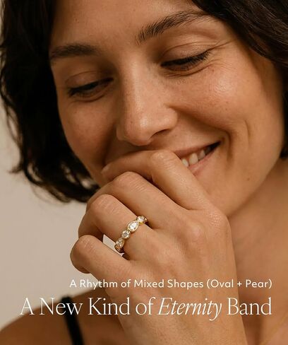 18K Gold Plated Eternity Band Ring for Women, Cubic Zirconia Stackable Ring, Bezel Set Multi-Cut Oval Pear Stones, Stainless Steel, Waterproof, Tarnish-Resistant in Kuwait