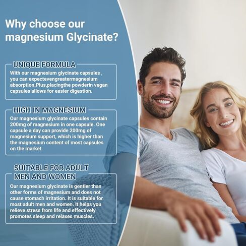 Magnesium Glycinate 200 mg,Elemental Magnesium Supplement,High Absorption,120 Capsules,Non-GMO and No Gluten,Vegan,Support Relaxation, Sleep and Calm Mood in Saudi Arabia