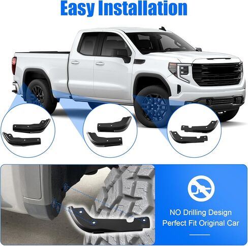 6 قطع من رفرف الطين متوافق مع جي إم سي سييرا 1500 2019-2025، حذف واقيات الطين الأمامية والخلفية لجميع الأحوال الجوية، لا يتطلب الحفر in Kuwait