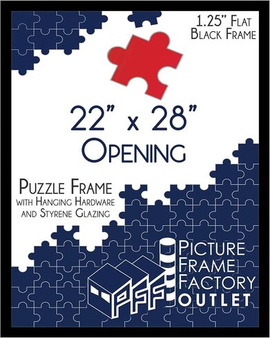 إطار أحجية PFFO مقاس 22 × 28، نمط أسود غير لامع حديث مقاس 1.25 بوصة، زجاج شبكي شفاف، دعم قوي، أدوات تعليق على الحائط متضمنة - عرض للألغاز أو الأعمال الفنية أو الملصقات أو الصور in Kuwait