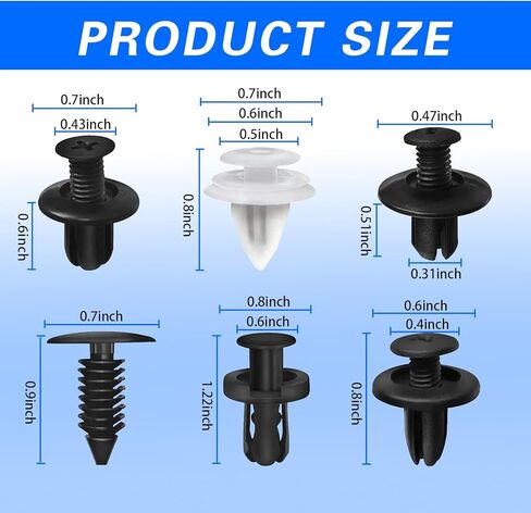 ijuicy 100 PCS Car Bumper Retainer Clips, Plastic Push Bumper Fastener Rivet Clips, 6.2mm 7.5mm 8.1mm 8.6mm 10mm Nylon Fasteners Rivet Replacement Kit with Removal Tool, Suitable for Most Cars in Saudi Arabia