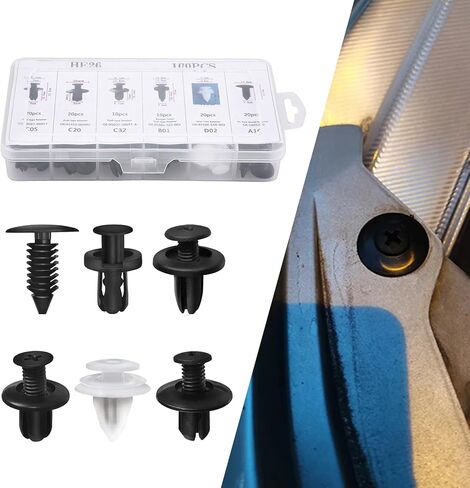 ijuicy 100 PCS Car Bumper Retainer Clips, Plastic Push Bumper Fastener Rivet Clips, 6.2mm 7.5mm 8.1mm 8.6mm 10mm Nylon Fasteners Rivet Replacement Kit with Removal Tool, Suitable for Most Cars in Saudi Arabia