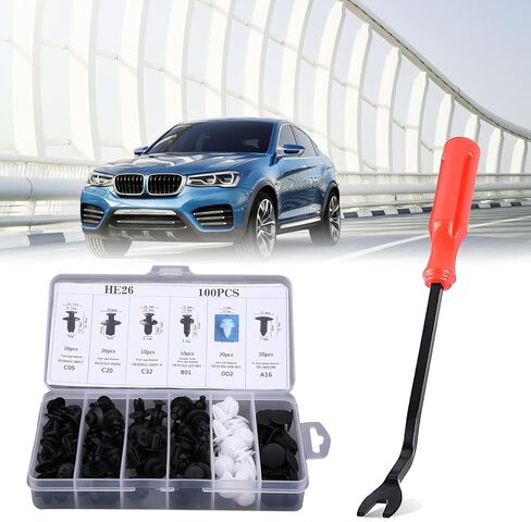 ijuicy 100 PCS Car Bumper Retainer Clips, Plastic Push Bumper Fastener Rivet Clips, 6.2mm 7.5mm 8.1mm 8.6mm 10mm Nylon Fasteners Rivet Replacement Kit with Removal Tool, Suitable for Most Cars in Saudi Arabia