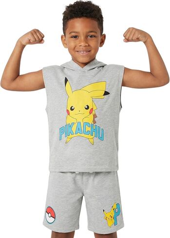 POKEMON Boys Pickachu Hooded Muscle T- Shirt and Shorts Clothing Set- Little and Big Boys Sizes 4-20 in Kuwait