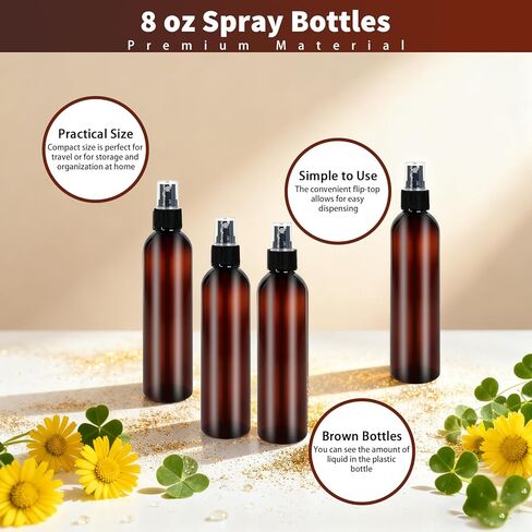 48 Pcs 8 oz Spray Bottles with Cap Amber Empty Plastic Travel Sprayer Refillable Fine Mist Cleaning Bottles for Oils Perfumes in Kuwait