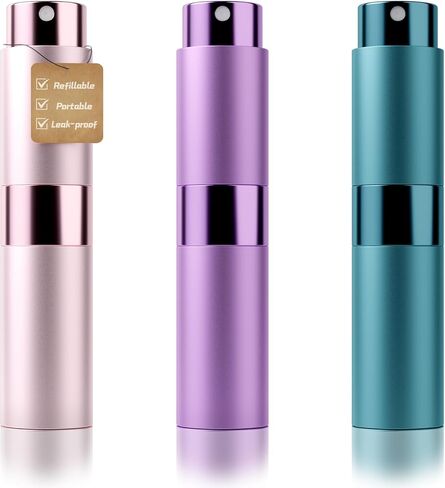 زجاجات رذاذ عطر للسفر سعة 8 مل قابلة لإعادة الملء - زجاجات رذاذ عطر صغيرة بتصميم مانع للتسرب، رذاذ كولونيا قابل لإعادة الملء للسفر والمحفظة والجيب (أسود، فضي) in Kuwait