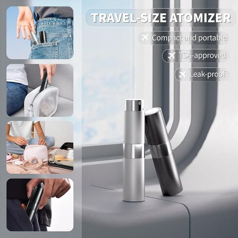 8ml Travel Perfume Atomizer Bottles Refillable – Mini Perfume Spray Bottles with Leak-Proof Design, Refillable Cologne Atomizer for Travel, Purse, Pocket(Black, Silver) in Saudi Arabia