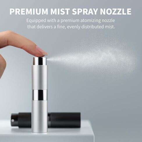 8ml Travel Perfume Atomizer Bottles Refillable – Mini Perfume Spray Bottles with Leak-Proof Design, Refillable Cologne Atomizer for Travel, Purse, Pocket(Black, Silver) in Saudi Arabia