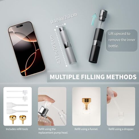 8ml Travel Perfume Atomizer Bottles Refillable – Mini Perfume Spray Bottles with Leak-Proof Design, Refillable Cologne Atomizer for Travel, Purse, Pocket(Black, Silver) in Saudi Arabia