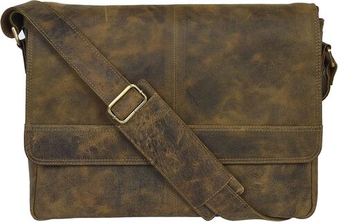 VALENCHI Unisex Genuine Leather Messenger Bag - 14 Inch Laptop Bag For College Work Office (KHAKI VINTAGE) in Kuwait