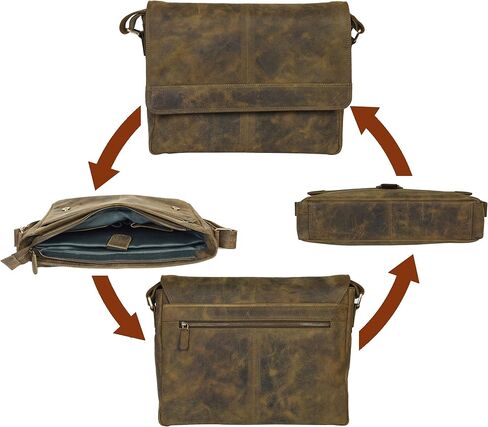 VALENCHI Unisex Genuine Leather Messenger Bag - 14 Inch Laptop Bag For College Work Office (KHAKI VINTAGE) in Kuwait