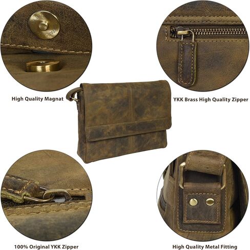 VALENCHI Unisex Genuine Leather Messenger Bag - 14 Inch Laptop Bag For College Work Office (KHAKI VINTAGE) in Kuwait