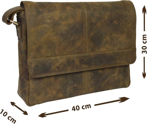 VALENCHI Unisex Genuine Leather Messenger Bag - 14 Inch Laptop Bag For College Work Office (KHAKI VINTAGE) in Kuwait