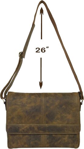 VALENCHI Unisex Genuine Leather Messenger Bag - 14 Inch Laptop Bag For College Work Office (KHAKI VINTAGE) in Kuwait