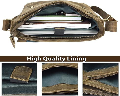 VALENCHI Unisex Genuine Leather Messenger Bag - 14 Inch Laptop Bag For College Work Office (KHAKI VINTAGE) in Kuwait