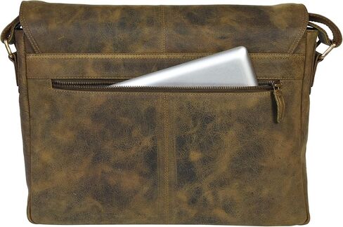 VALENCHI Unisex Genuine Leather Messenger Bag - 14 Inch Laptop Bag For College Work Office (KHAKI VINTAGE) in Kuwait