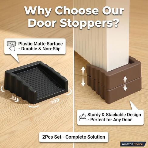2 Pcs Portable Silicone Door Stopper - Stackable Anti-Slip Door Wedge, Flexible Rubber Door Holder for Carpet, Wood, Tile, Home Essentials（Black + Gray） in Saudi Arabia