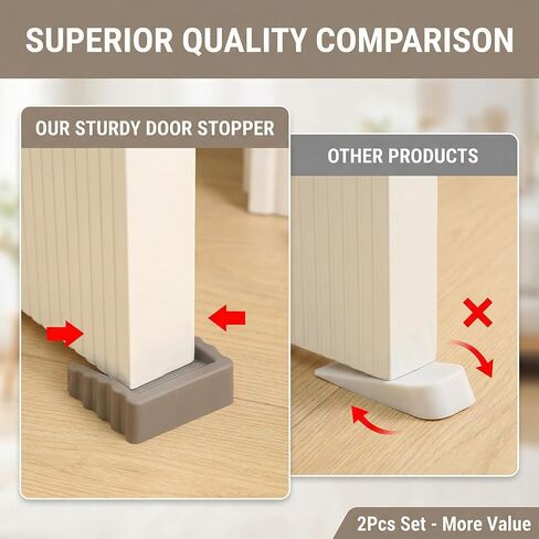 2 Pcs Portable Silicone Door Stopper - Stackable Anti-Slip Door Wedge, Flexible Rubber Door Holder for Carpet, Wood, Tile, Home Essentials（Black + Gray） in Saudi Arabia