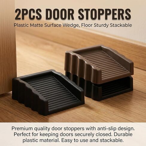 2 Pcs Portable Silicone Door Stopper - Stackable Anti-Slip Door Wedge, Flexible Rubber Door Holder for Carpet, Wood, Tile, Home Essentials（Black + Gray） in Saudi Arabia