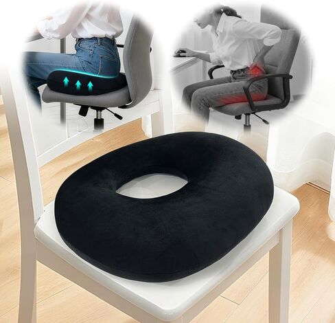 AOSSA Donut Pillow for Hemorrhoids & Tailbone Pain, Bed Sore Cushions for Butt, BBL Pillow After Surgery for Sleeping, Ergonomic Pressure Relief Seat Cushion for Sciatica, Postpartum (Black) in Kuwait