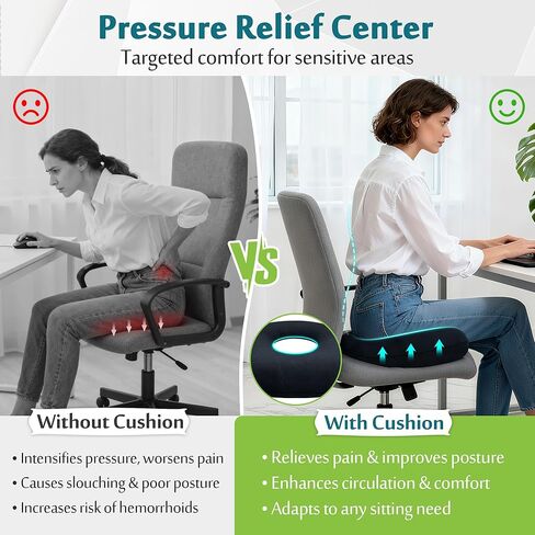 AOSSA Donut Pillow for Hemorrhoids & Tailbone Pain, Bed Sore Cushions for Butt, BBL Pillow After Surgery for Sleeping, Ergonomic Pressure Relief Seat Cushion for Sciatica, Postpartum (Black) in Kuwait