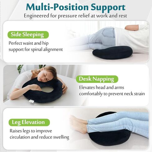 AOSSA Donut Pillow for Hemorrhoids & Tailbone Pain, Bed Sore Cushions for Butt, BBL Pillow After Surgery for Sleeping, Ergonomic Pressure Relief Seat Cushion for Sciatica, Postpartum (Black) in Kuwait