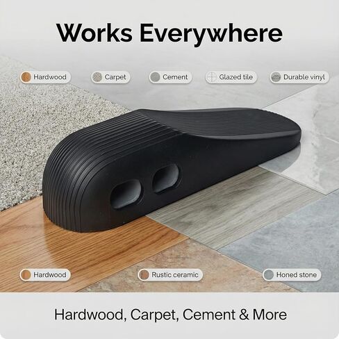 Rubber Door Stoppers for Bottom of Door, Door Stop Wedge with Self Adhesive Holder, Heavy Duty Doorstops 2 Pack, Wall Protector for Home & Office & School & Commercial Doorstop (Black) in Kuwait