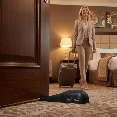 Rubber Door Stoppers for Bottom of Door, Door Stop Wedge with Self Adhesive Holder, Heavy Duty Doorstops 2 Pack, Wall Protector for Home & Office & School & Commercial Doorstop (Black) in Kuwait