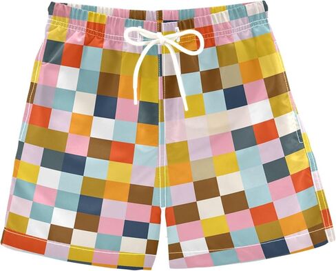 البرتقالي الأبيض المربعات منقوشة الفتيان السباحة جذوع متقلب شعرية طفل الشاطئ مجلس السراويل الطفل الصيف ثوب السباحة 2T in Kuwait