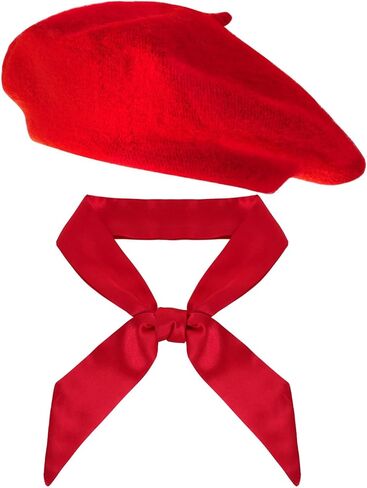 choyaxo French Beret Hat Set Including Red Beret Hat Long Scarf for Women French Themed Party in Saudi Arabia