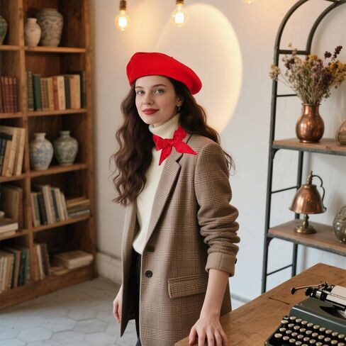 choyaxo French Beret Hat Set Including Red Beret Hat Long Scarf for Women French Themed Party in Saudi Arabia