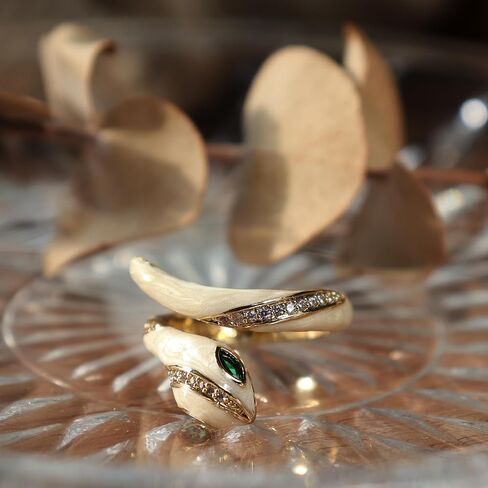 خاتم إصبع مفتوح من حجر الراين على شكل ثعبان ذهبي للنساء، خاتم عصري من الزمرد المكعّب من الزركونيا قابل للتعديل في الخريف والهالوين هدية مجوهرات للحفلات الراقصة in Kuwait