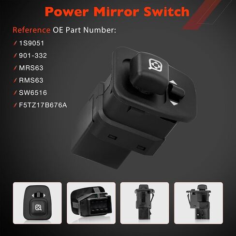 901-332 Power Mirror Switch Front Driver Side - Compatible with 1995-2001 Ford Explorer, 2001-2008 Crown Victoria,1997-2008 Ford E-150 E-250 E-350 E-450 E-550 | Replaces# 1S9051, MRS63 in Saudi Arabia