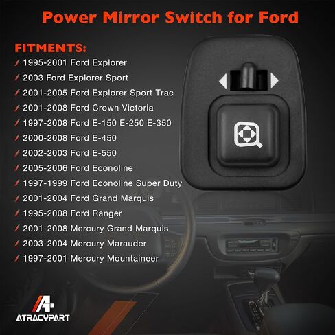 901-332 Power Mirror Switch Front Driver Side - Compatible with 1995-2001 Ford Explorer, 2001-2008 Crown Victoria,1997-2008 Ford E-150 E-250 E-350 E-450 E-550 | Replaces# 1S9051, MRS63 in Saudi Arabia