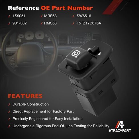 901-332 Power Mirror Switch Front Driver Side - Compatible with 1995-2001 Ford Explorer, 2001-2008 Crown Victoria,1997-2008 Ford E-150 E-250 E-350 E-450 E-550 | Replaces# 1S9051, MRS63 in Saudi Arabia