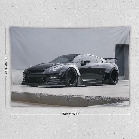 PailailaiNest Wall Art Jdm Car White Wall Black R35 Cool Tapestry Wall Hanging Backdrop Wall Decor for Bedroom Living Room Decor for Men And Woman 40"x60" in Kuwait