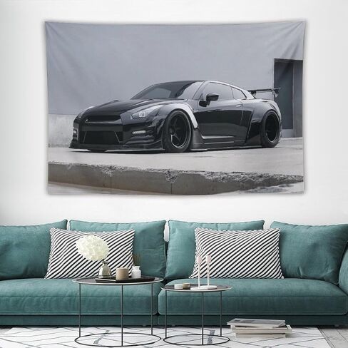 PailailaiNest Wall Art Jdm Car White Wall Black R35 Cool Tapestry Wall Hanging Backdrop Wall Decor for Bedroom Living Room Decor for Men And Woman 40"x60" in Kuwait