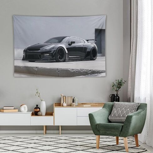 PailailaiNest Wall Art Jdm Car White Wall Black R35 Cool Tapestry Wall Hanging Backdrop Wall Decor for Bedroom Living Room Decor for Men And Woman 40"x60" in Kuwait