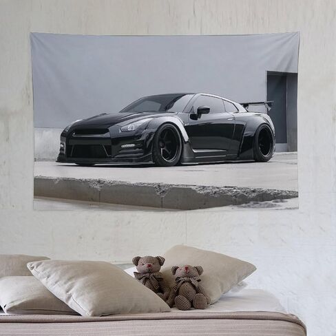 PailailaiNest Wall Art Jdm Car White Wall Black R35 Cool Tapestry Wall Hanging Backdrop Wall Decor for Bedroom Living Room Decor for Men And Woman 40"x60" in Kuwait