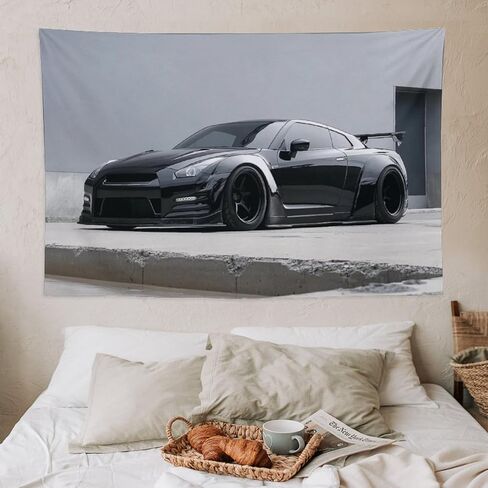 PailailaiNest Wall Art Jdm Car White Wall Black R35 Cool Tapestry Wall Hanging Backdrop Wall Decor for Bedroom Living Room Decor for Men And Woman 40"x60" in Kuwait