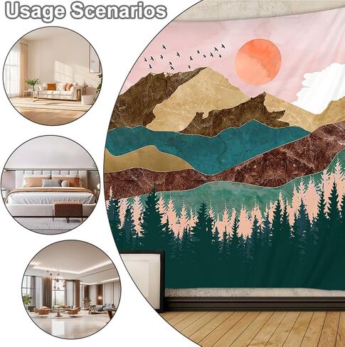 Misty Forest Tapestry - Watercolor Pine Tree Landscape with Birds, Nature Wall Hanging for Bedroom Aesthetic, Living Room, Dorm Decor(60"x39.5") in Saudi Arabia
