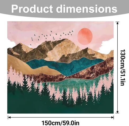 Misty Forest Tapestry - Watercolor Pine Tree Landscape with Birds, Nature Wall Hanging for Bedroom Aesthetic, Living Room, Dorm Decor(60"x39.5") in Saudi Arabia