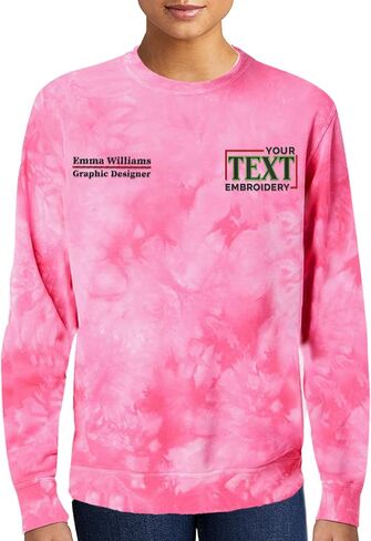 TEEAMORE Personalized Embroidered Tie Dye Sweatshirt Add Your Own Embroidery Text Monogram Unisex Adult Sweatshirts in Kuwait