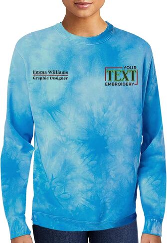 TEEAMORE Personalized Embroidered Tie Dye Sweatshirt Add Your Own Embroidery Text Monogram Unisex Adult Sweatshirts in Kuwait