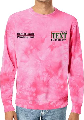 TEEAMORE Personalized Embroidered Tie Dye Sweatshirt Add Your Own Embroidery Text Monogram Unisex Adult Sweatshirts in Kuwait