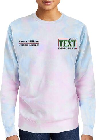 TEEAMORE Personalized Embroidered Tie Dye Sweatshirt Add Your Own Embroidery Text Monogram Unisex Adult Sweatshirts in Kuwait