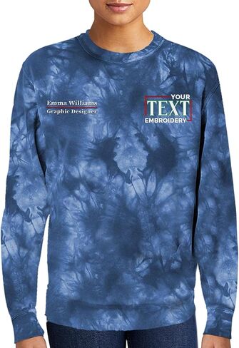 TEEAMORE Personalized Embroidered Tie Dye Sweatshirt Add Your Own Embroidery Text Monogram Unisex Adult Sweatshirts in Kuwait