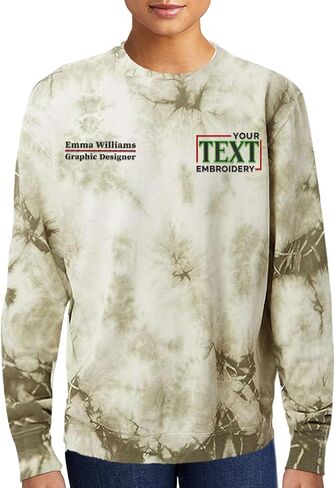 TEEAMORE Personalized Embroidered Tie Dye Sweatshirt Add Your Own Embroidery Text Monogram Unisex Adult Sweatshirts in Kuwait