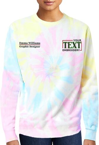 TEEAMORE Personalized Embroidered Tie Dye Sweatshirt Add Your Own Embroidery Text Monogram Unisex Adult Sweatshirts in Kuwait